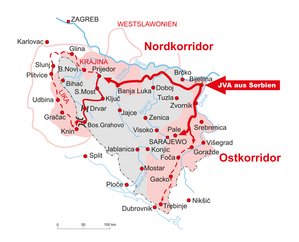 Nord- und Ostkorridor waren die Hauptverbindungen der bosnischen Serben mit dem Mutterland. (Grafik: RedTD/Aschenbrenner)